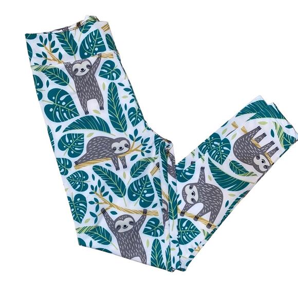 Sloth Tree Jungle Printed Athleisure Athletic Cozy Core Leggings Tights size L - Picture 4 of 7